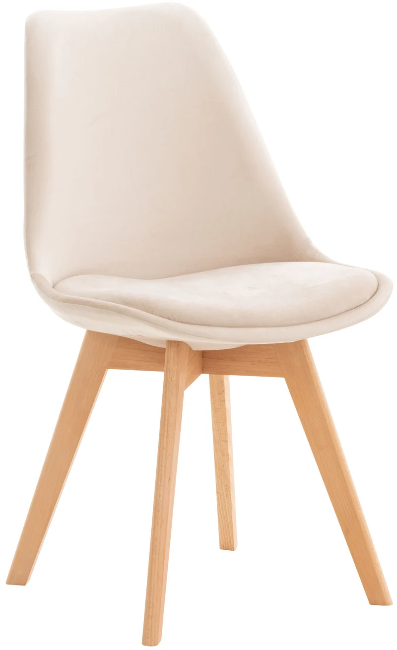 Chaise de salle à manger x1 design scandinave en velours beige et pieds en bois clair 10_0002280