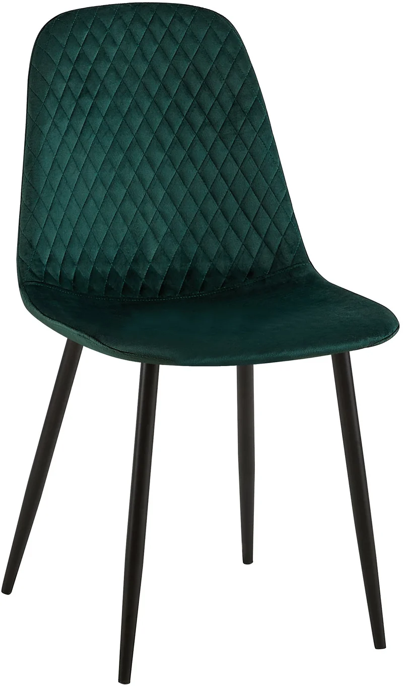 Chaise de salle à manger x1 coutures décoratives losanges assise en velours vert pieds métal noir mat 10_0002246