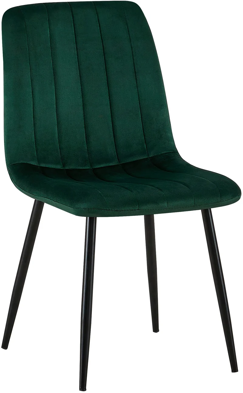 Chaise de salle à manger x1 coutures décoratives verticales assise en velours vert pieds en métal noir 10_0002200