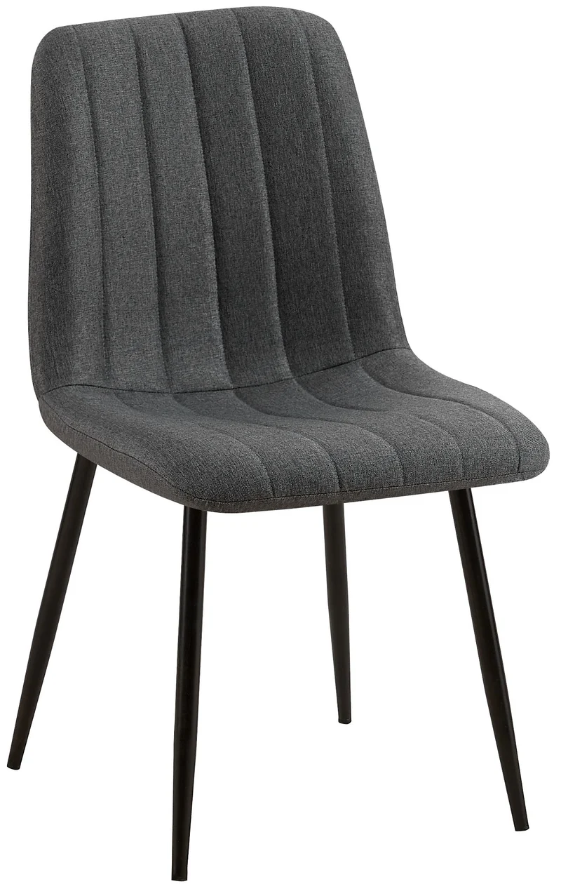 Chaise de salle à manger x1 coutures décoratives verticales assise en tissu gris foncé pieds en métal noir 10_0002207