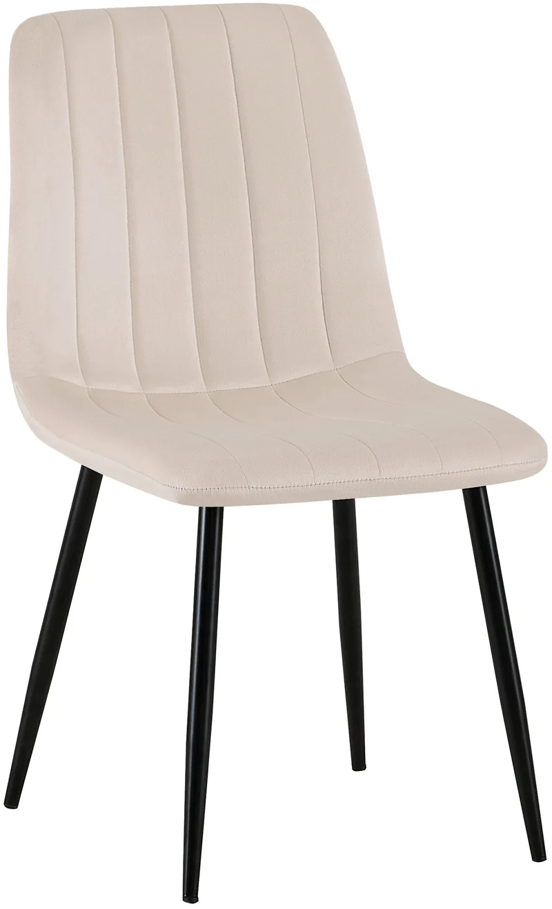 Chaise de salle à manger x1 coutures décoratives verticales assise en tissu velours crème pieds en métal noir 10_0002204