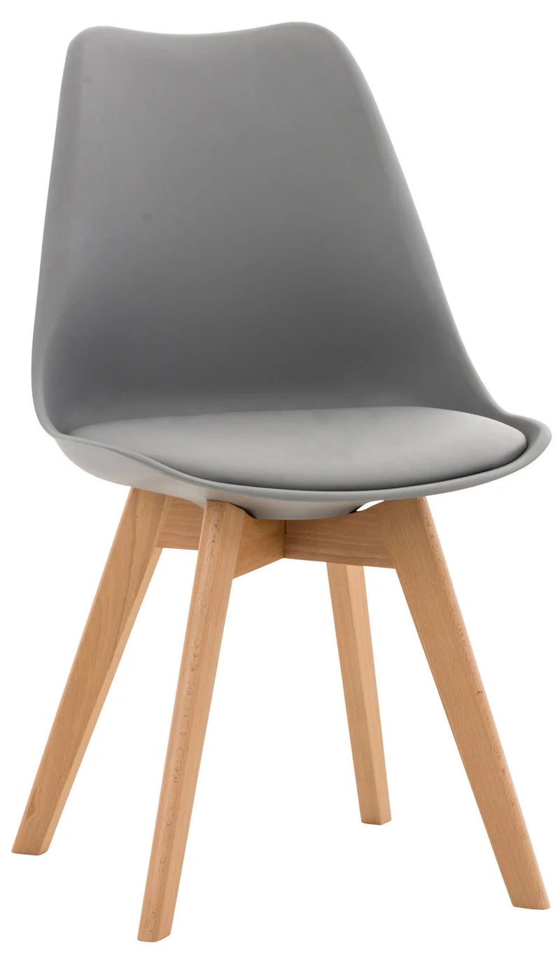 Chaise de salle à manger x1 design scandinave en plastique et PVC gris et pieds en bois clair 10_0002272