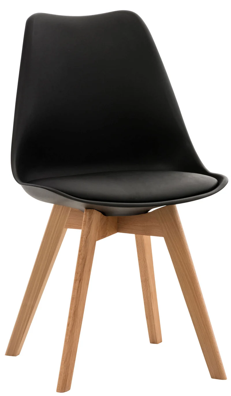 Chaise de salle à manger x1 design scandinave en plastique et PVC noir et pieds en bois clair 10_0002271