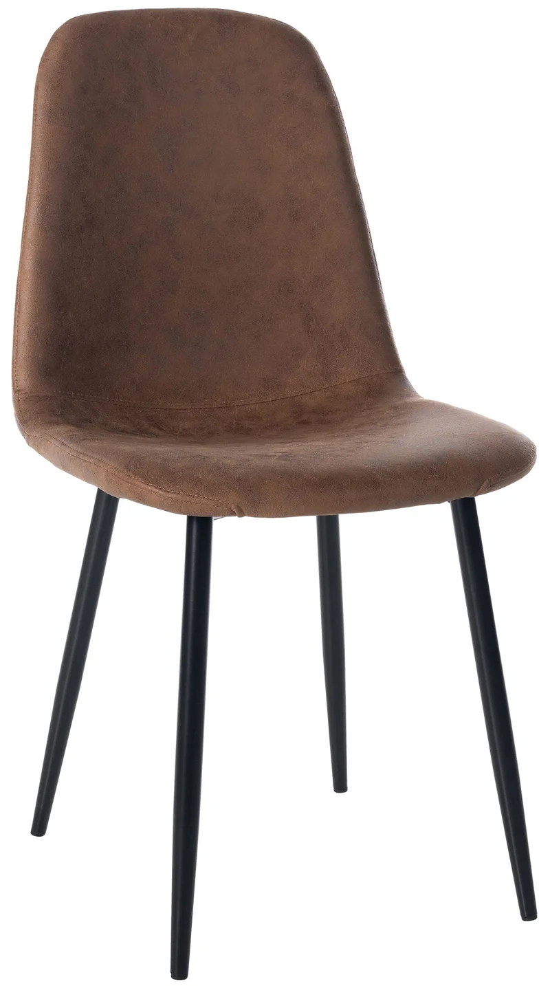 Chaise de salle à manger x1 design simple avec pieds en métal noir assise en PVC marron 10_0002076