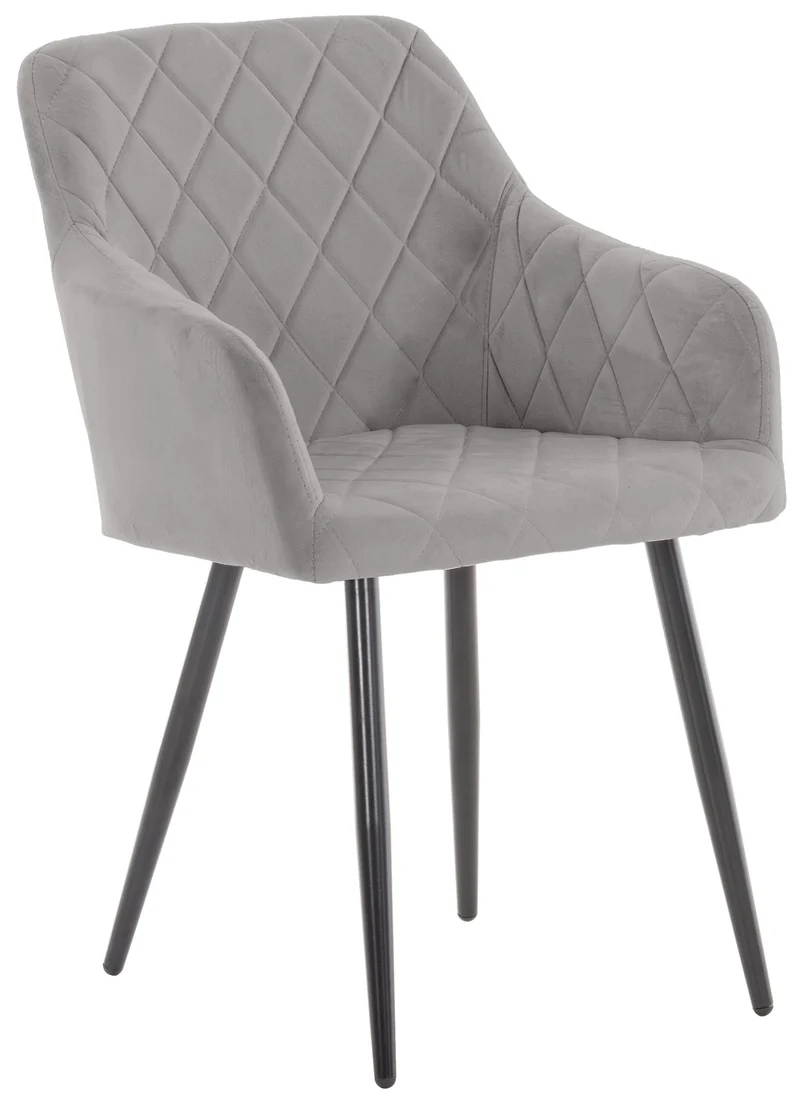 Chaise de salle à manger design retro coutures décoratives en losanges assise en tissu gris 10_0002108