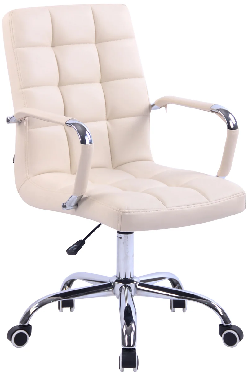 Fauteuil de bureau sur roulettes hauteur réglable pivotant accoudoirs en PVC crème 10_0002460