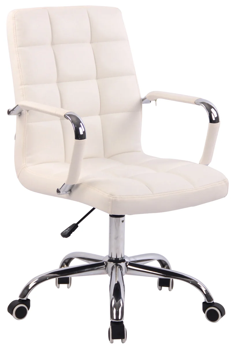 Fauteuil de bureau sur roulettes hauteur réglable pivotant accoudoirs en PVC blanc 10_0002458