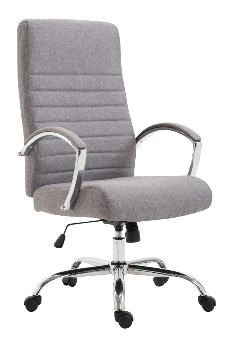 Fauteuil de bureau mécanisme d'inclinaison accoudoirs coutures décoratives en tissu gris et métal chromé 10_0002706