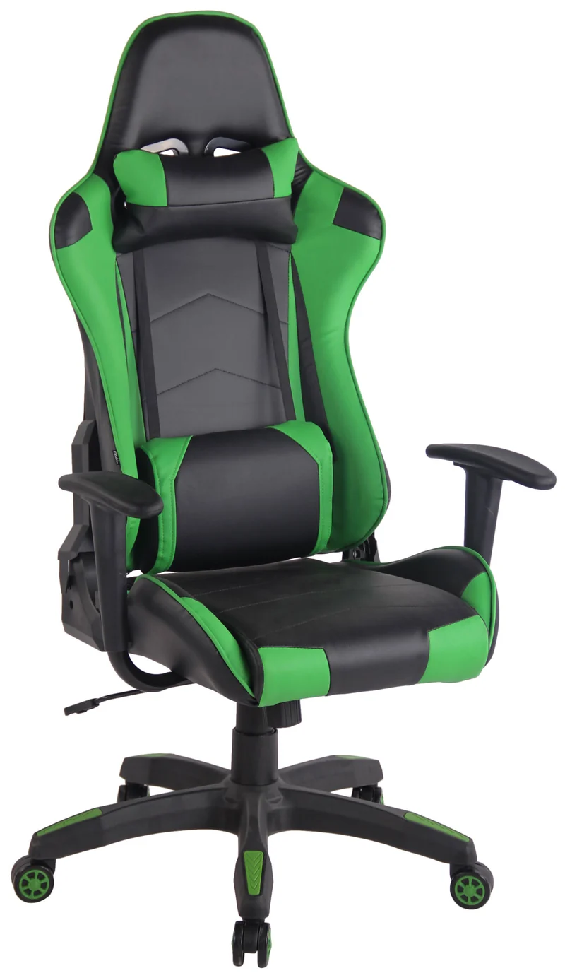 Fauteuil de bureau design sportif mécanisme d'inclinaison coussins en PVC noir / vert 10_0002551