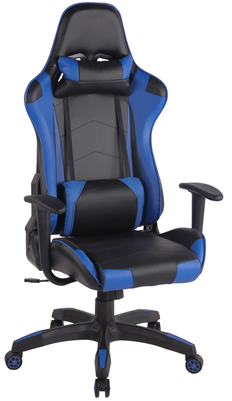 Fauteuil de bureau design sportif mécanisme d'inclinaison coussins en PVC noir / bleu 10_0002550
