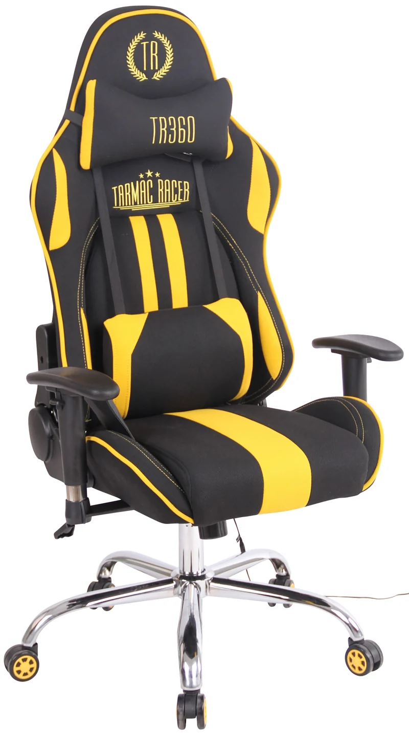 Fauteuil de bureau gamer design sportif fonction de massage chauffant avec coussins en tissu noir / jaune 10_0002535