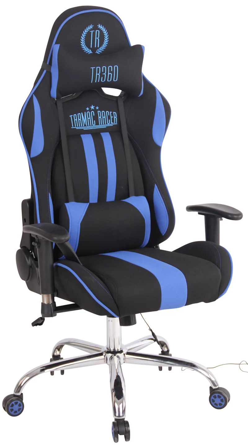 Fauteuil de bureau gamer design sportif fonction de massage chauffant avec coussins en tissu noir / bleu 10_0002534