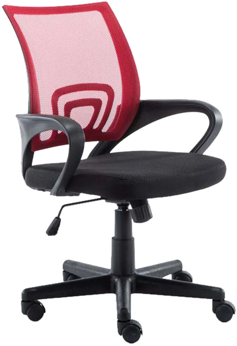 Fauteuil de bureau sur roulettes hauteur réglable en maille de filet de nylon rouge 10_0002498