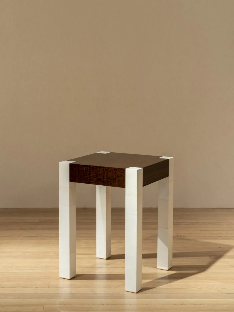 'Additions' Side Table Handcrafted in Wood Veneer & Parchment