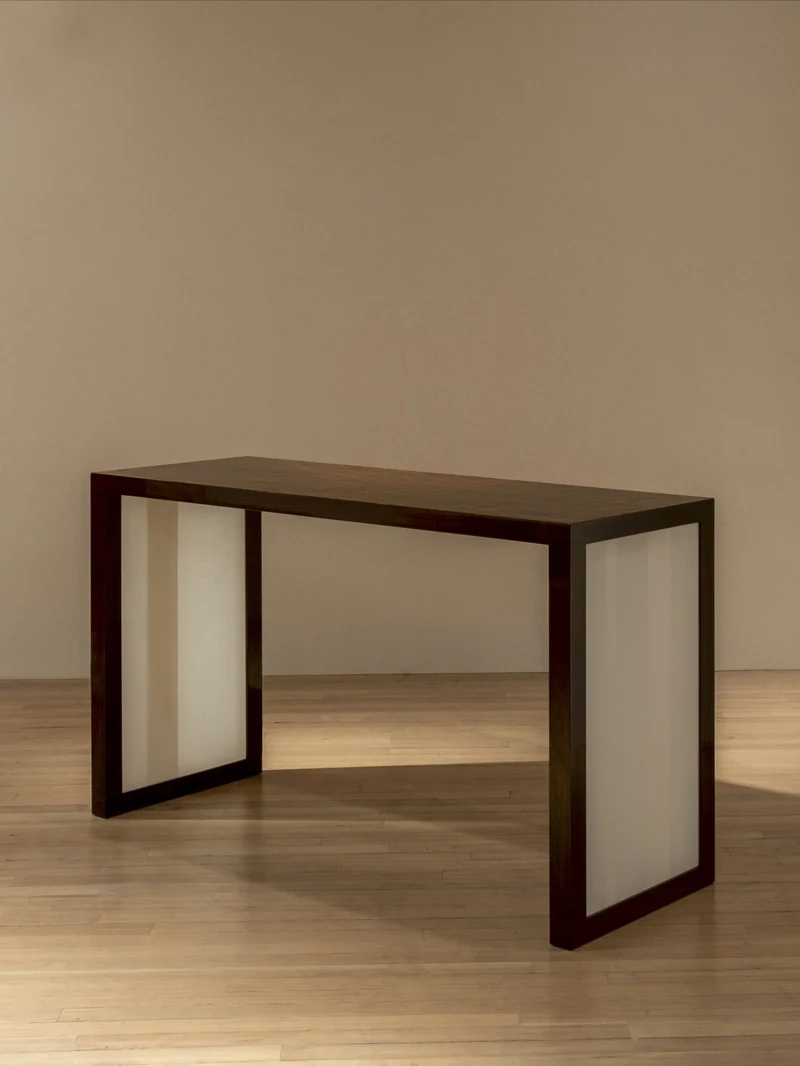 'Additions' Console Table Handcrafted in Wood Veneer & Virgin Wool Fabric Inserts