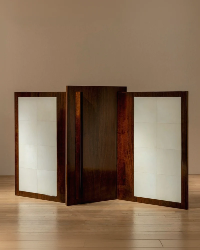 'Additions' Half Screen Handcrafted in Wood Veneer & Parchment