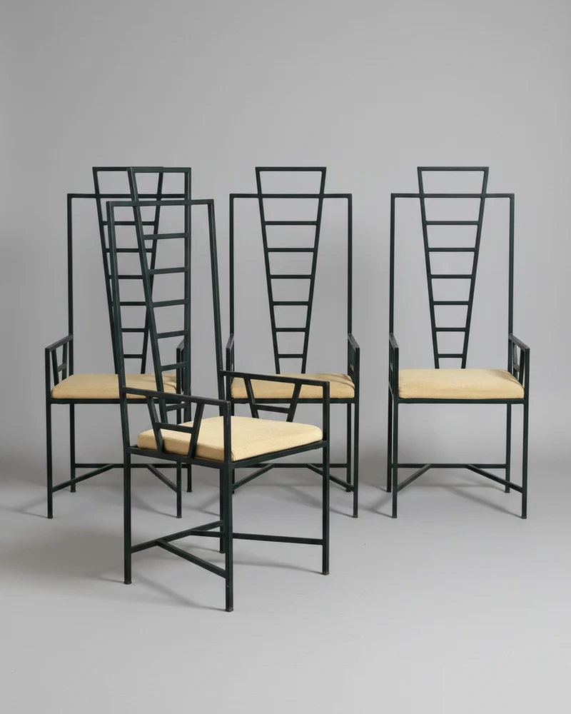 Postmodern Iron High Back Chairs, Portugal, 1980s
