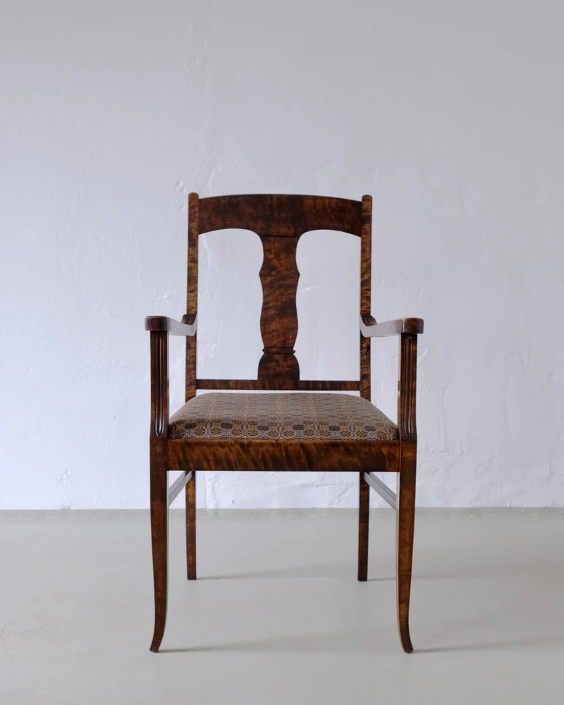 Set of 2 Biedermeier Satin Birch Armchairs, Sweden
