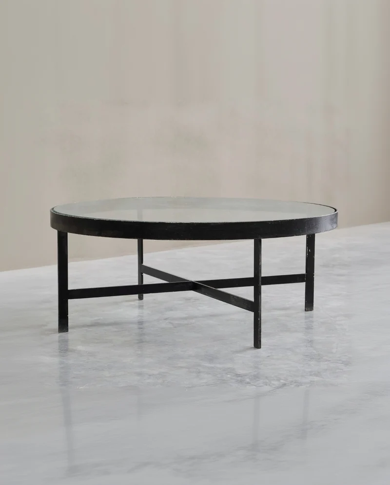 Janni van Pelt Coffee Table in Patinated Metal and Glass The Netherlands 1950s