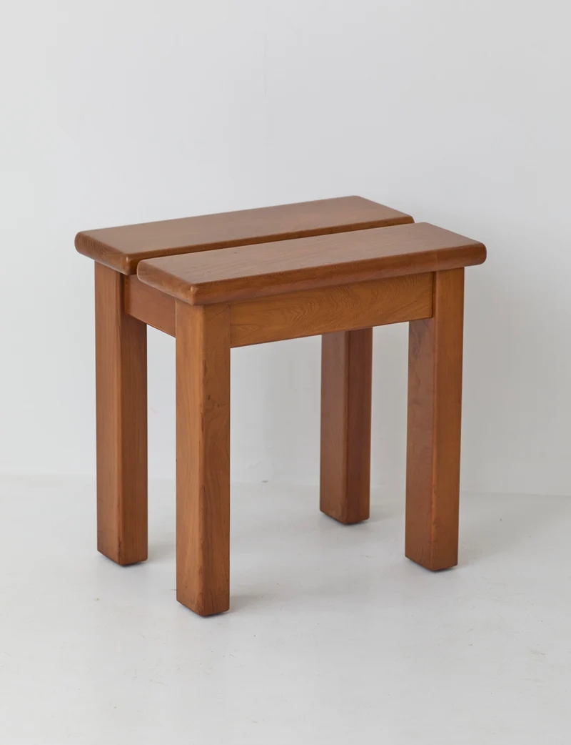French stool in solid Elm wood by Maison Regain C. 1980