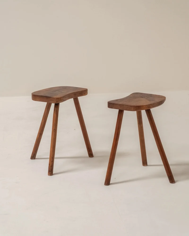 Pair of French Wooden Stools, 1950s
