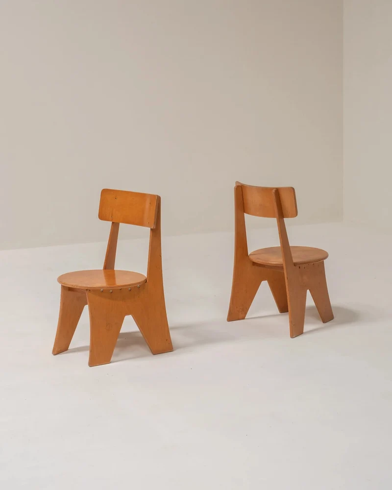 Sculptural Pair of Plywood Chairs, Germany, 1970s