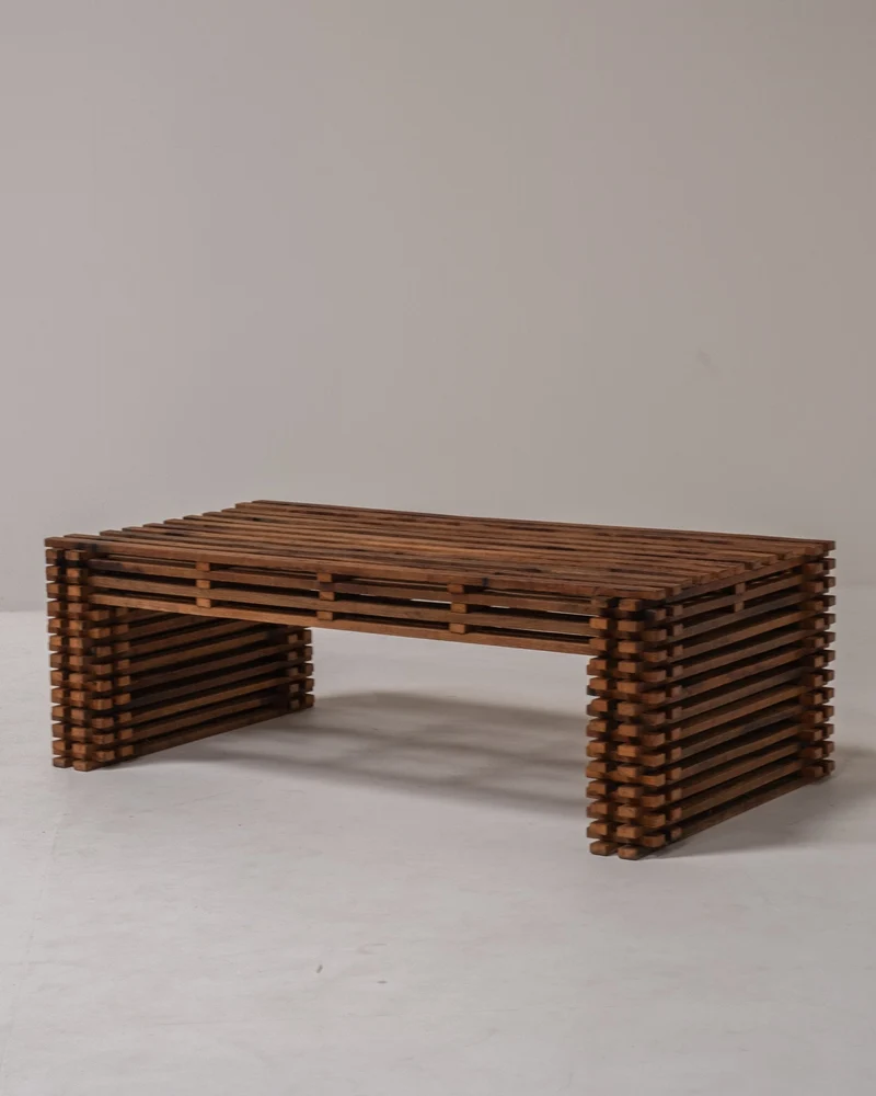 Vintage Wooden Slatted Coffee Table – Sculptural Design, 1970s