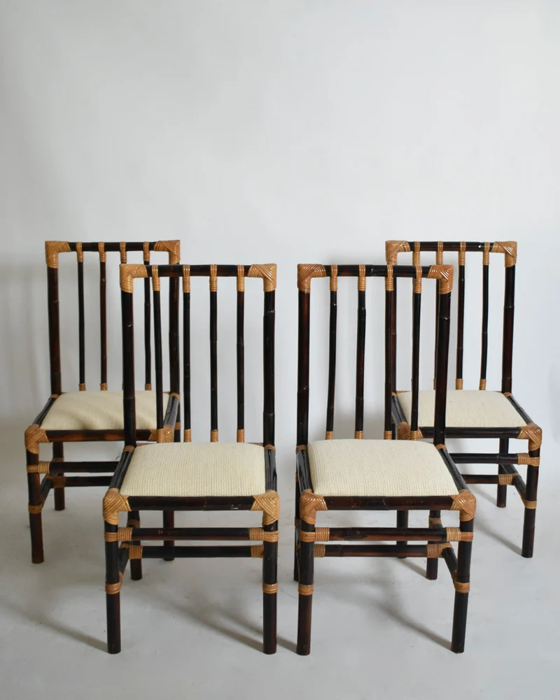 Set of four bicolor rattan chairs, 1970s