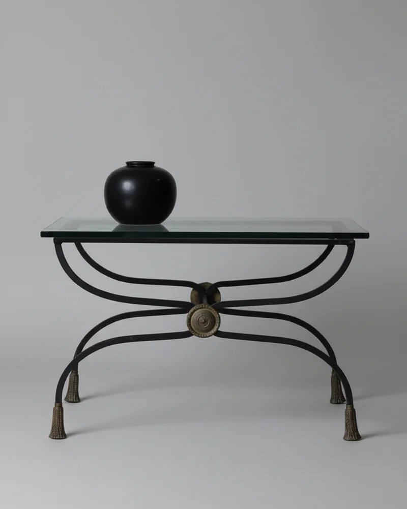 Curved Iron & Glass Coffee Table