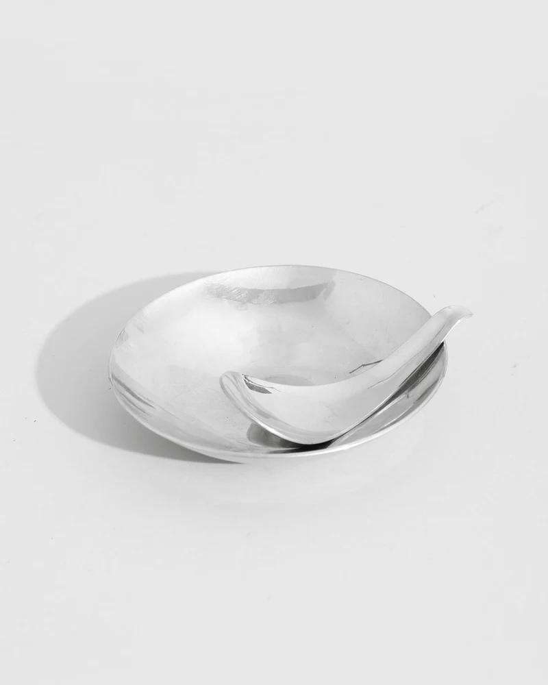 Sculptural Chrome Dish and Spoon