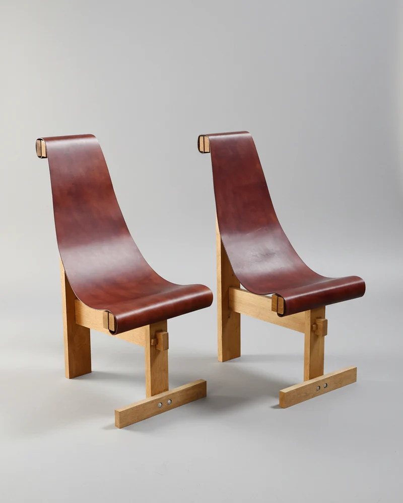 Set of Two Leather Sling Chairs in the Manner of Dominique Zimbacca, 1970s