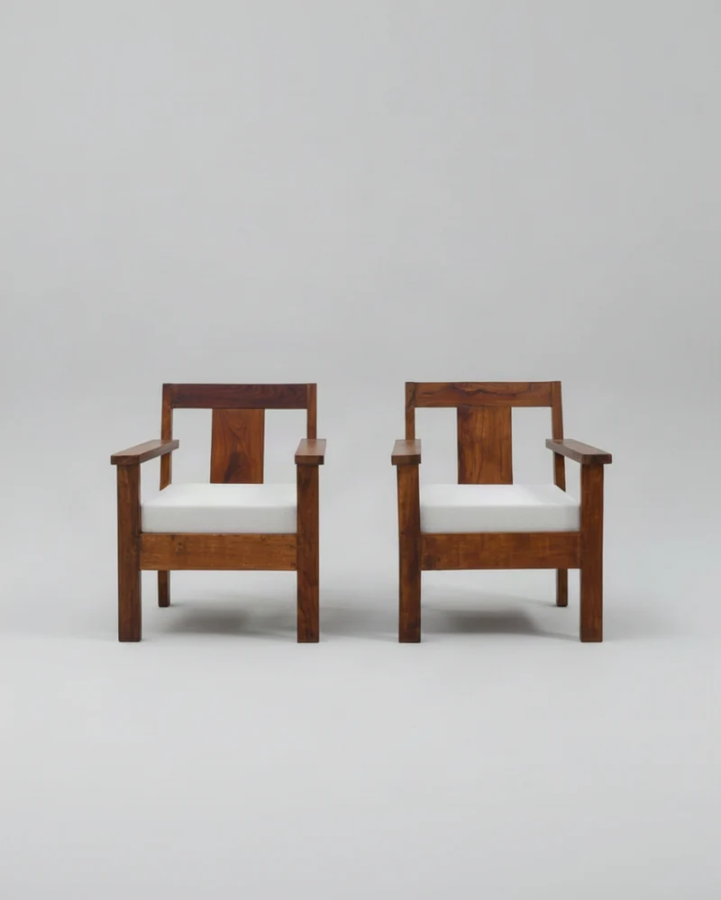 Pair of French Modernist Teak Armchairs, 1960s