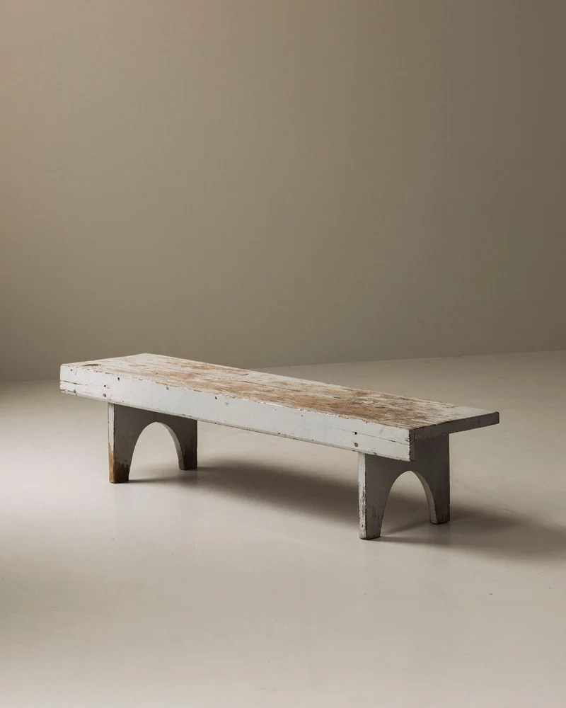 Rough patinated Swedish bench from the 1950s.
