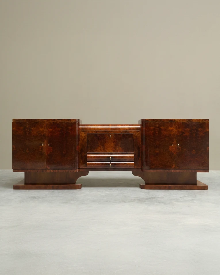 De Coene Frères Art Deco Sideboard in Walnut and Burl Veneer Belgium 1930s