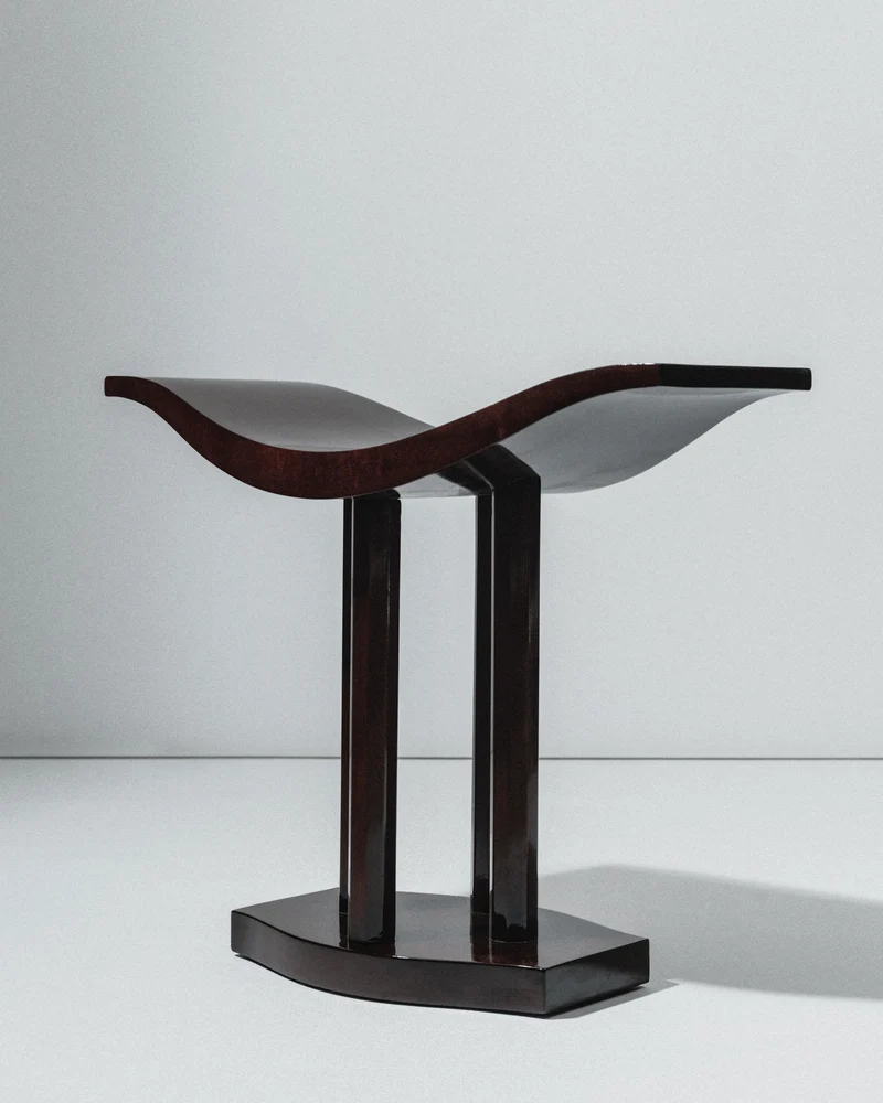 Curule Stool, Art Deco Style, Varnished Wood, Late 20th Century, France
