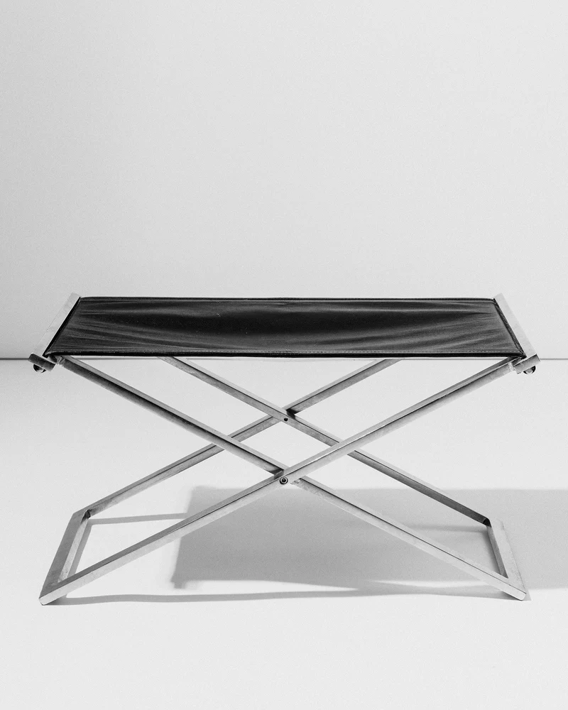Rough #1 Folding Stool, Steel and Leather, Danish Modernist, Late 20th Century