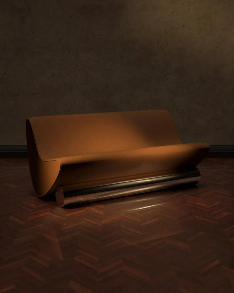 Contemporary Sofa in Tobacco Velvet and Chrome - Vanguard by Studio Brocky