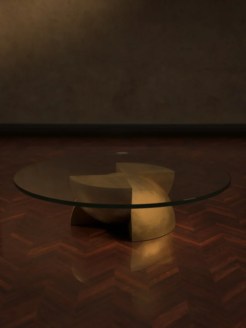 Axis Coffee Table in Glass and Cast Brass by Studio Brocky