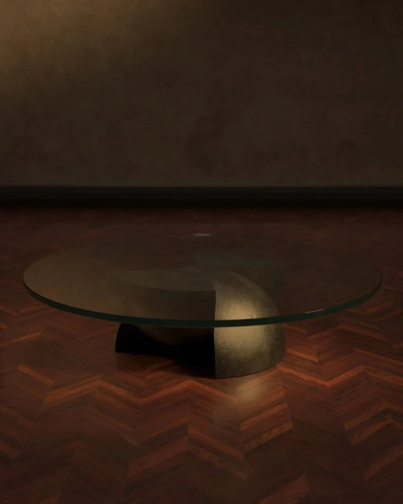 Glass and Cast Brass Coffee Table in Dark Bronze Patina - Axis by Studio Brocky