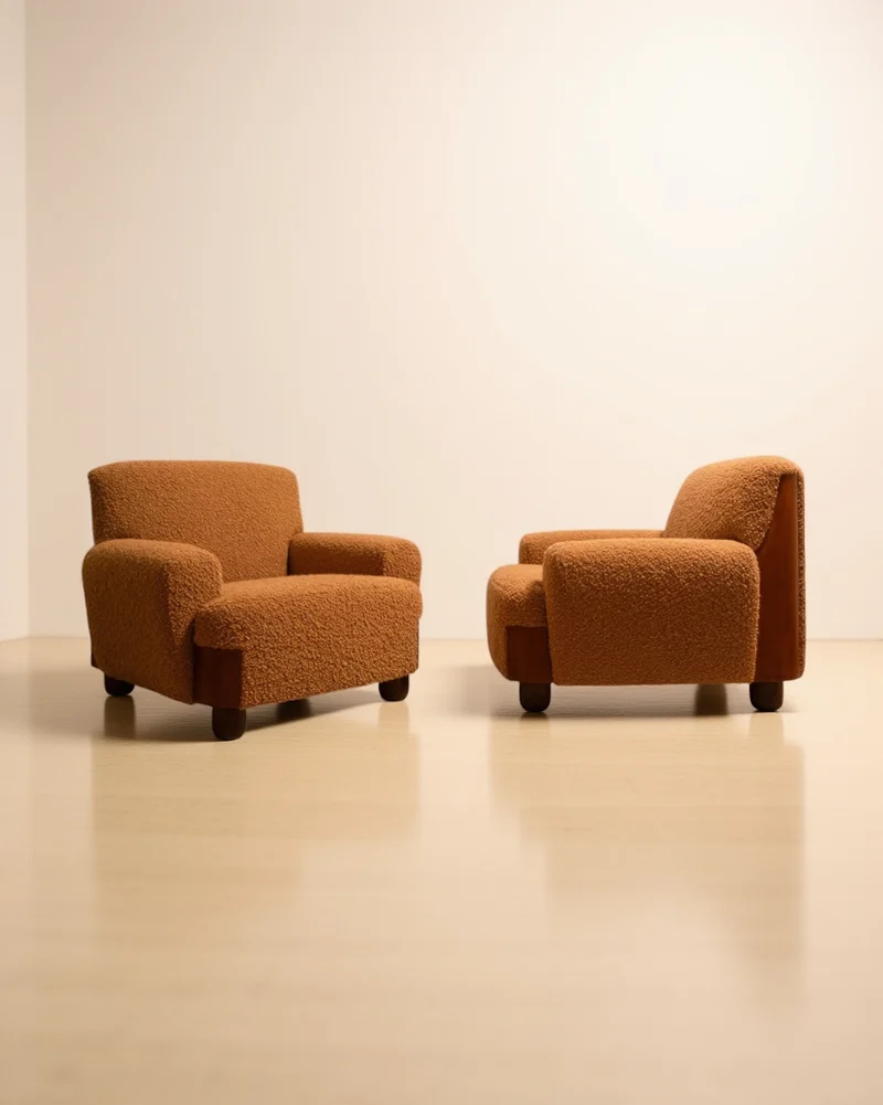 Italian Armchairs Wood & Bouclé - 1970s
