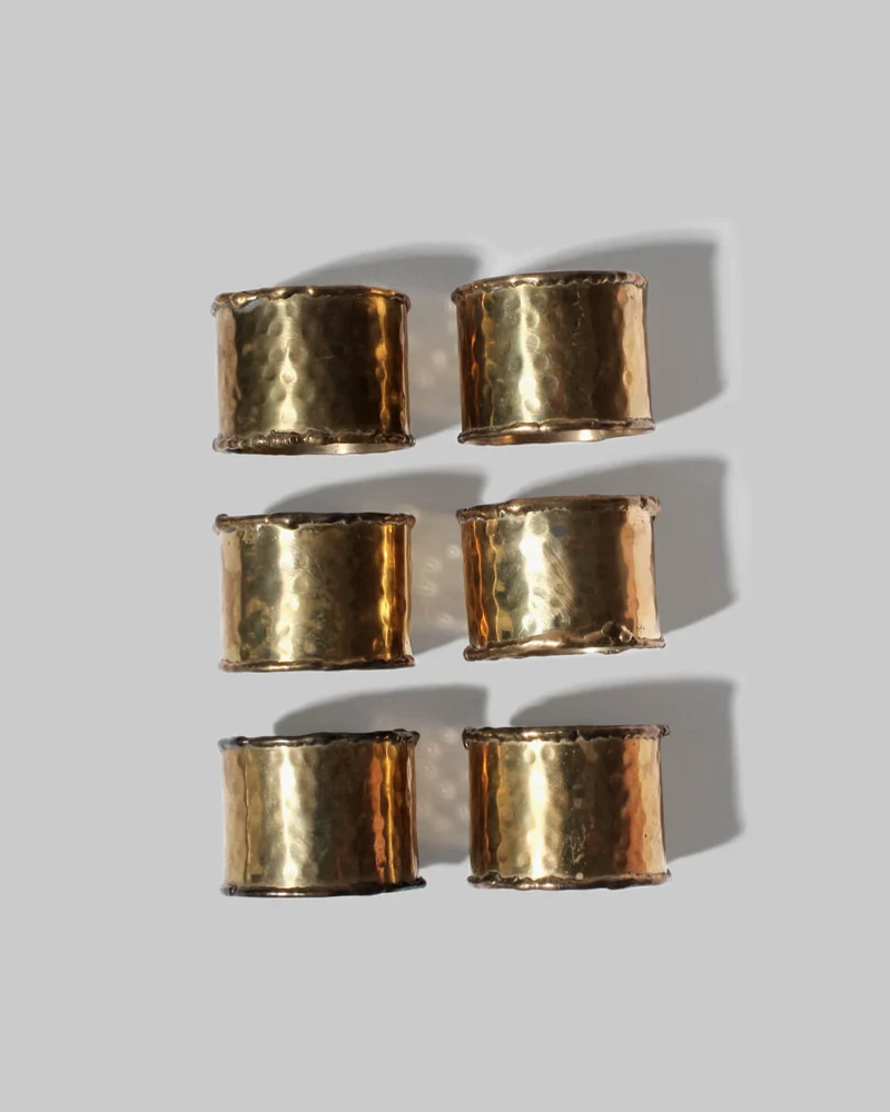 Textured Brass Napkin Rings Set