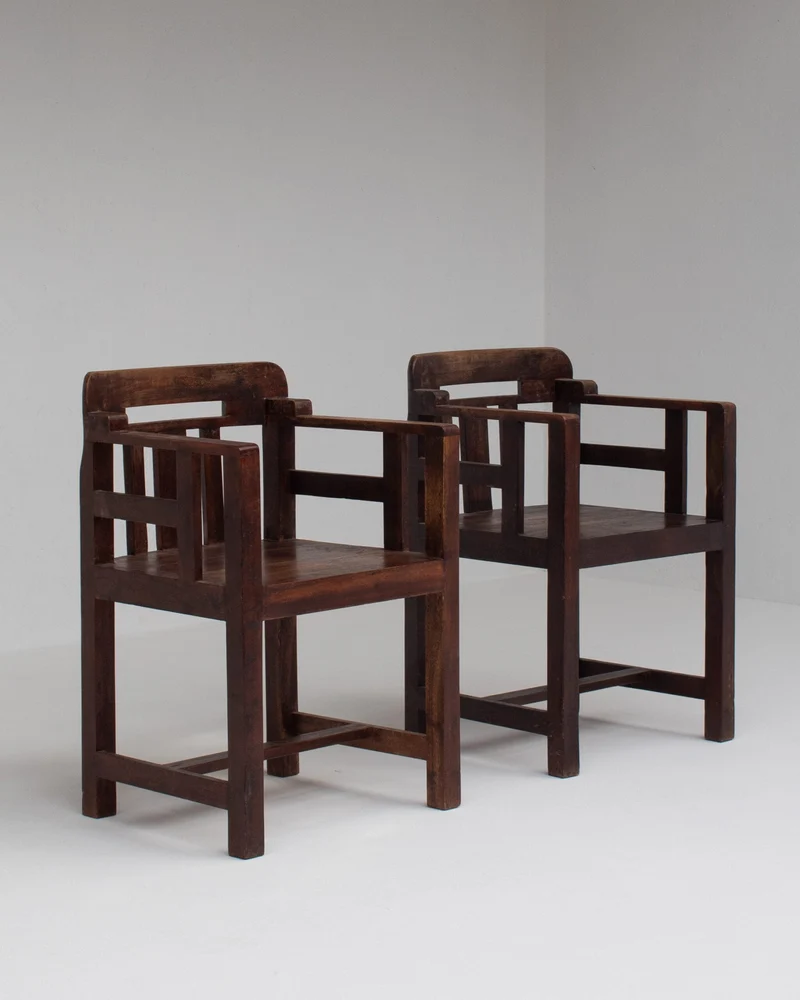 Pair of Art Deco Armchairs with Sculptural Frame