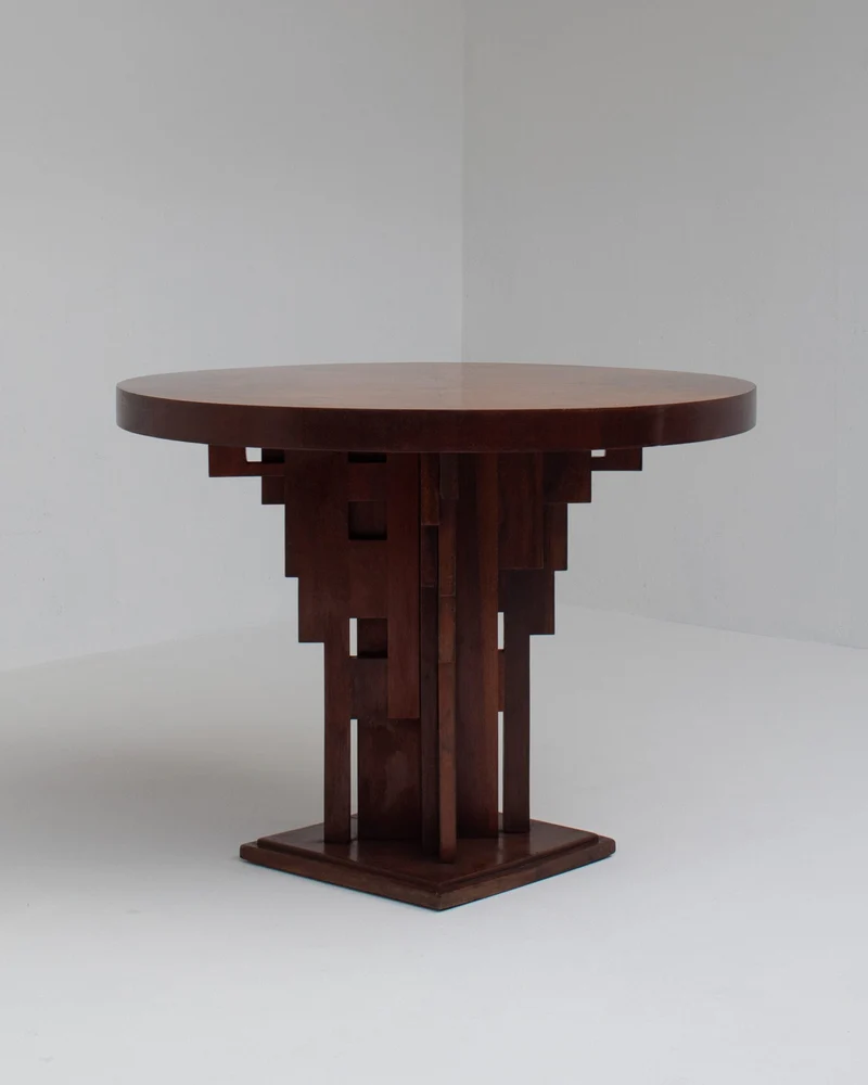 Art Deco Round Table with Geometric Base