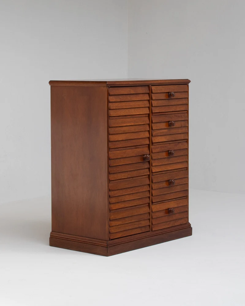 Mid Century Slatted Cabinet with Drawers and Storage