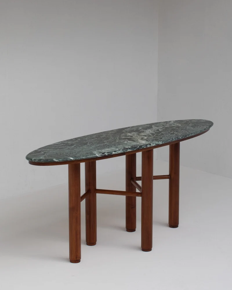 Mid Century Italian Side Table/Console with Green Marble Top