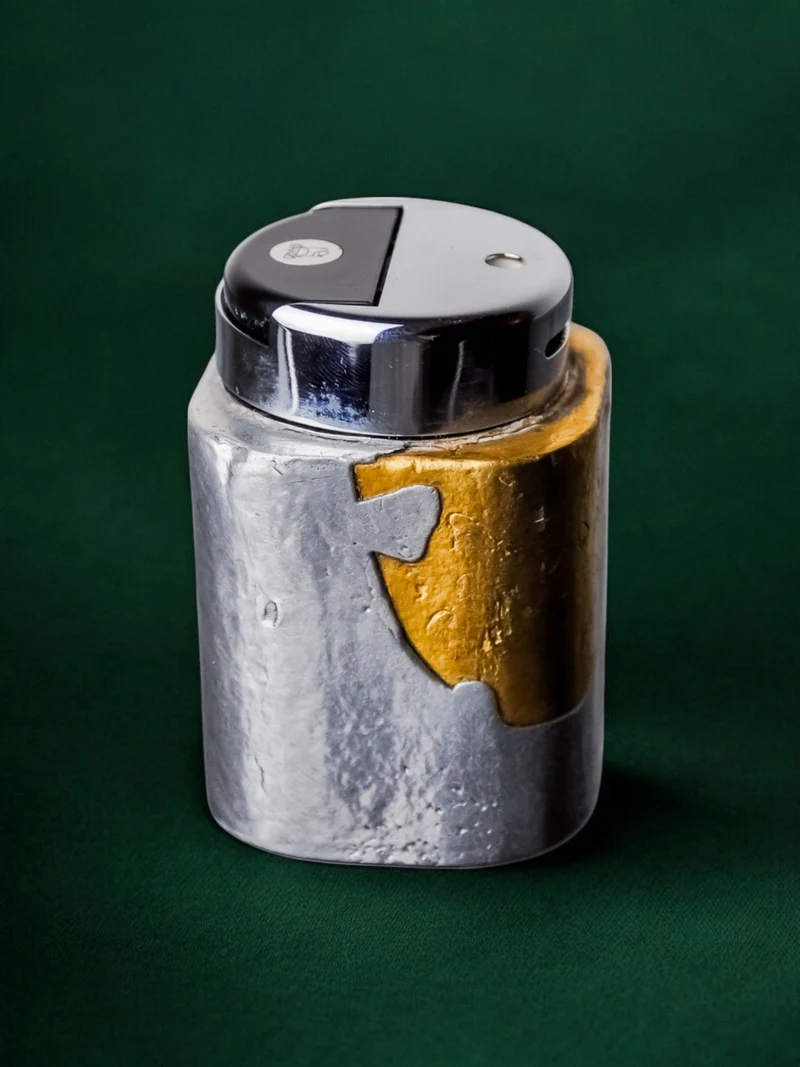 Brutalist lighter by Art3, Brass and aluminum, 1970, Spain