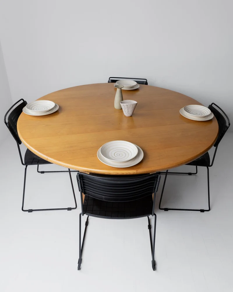 1980s Large Round Wooden Table