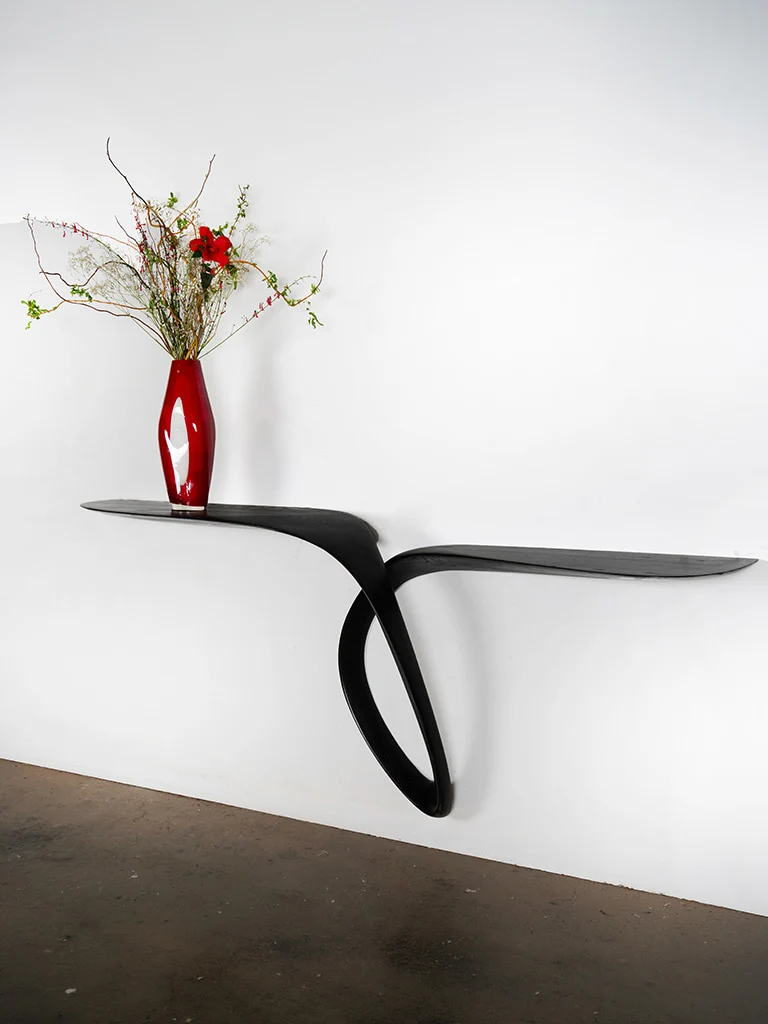 Sculptural Giv Wall Mounted Console Table in Ash wood Ebony stain