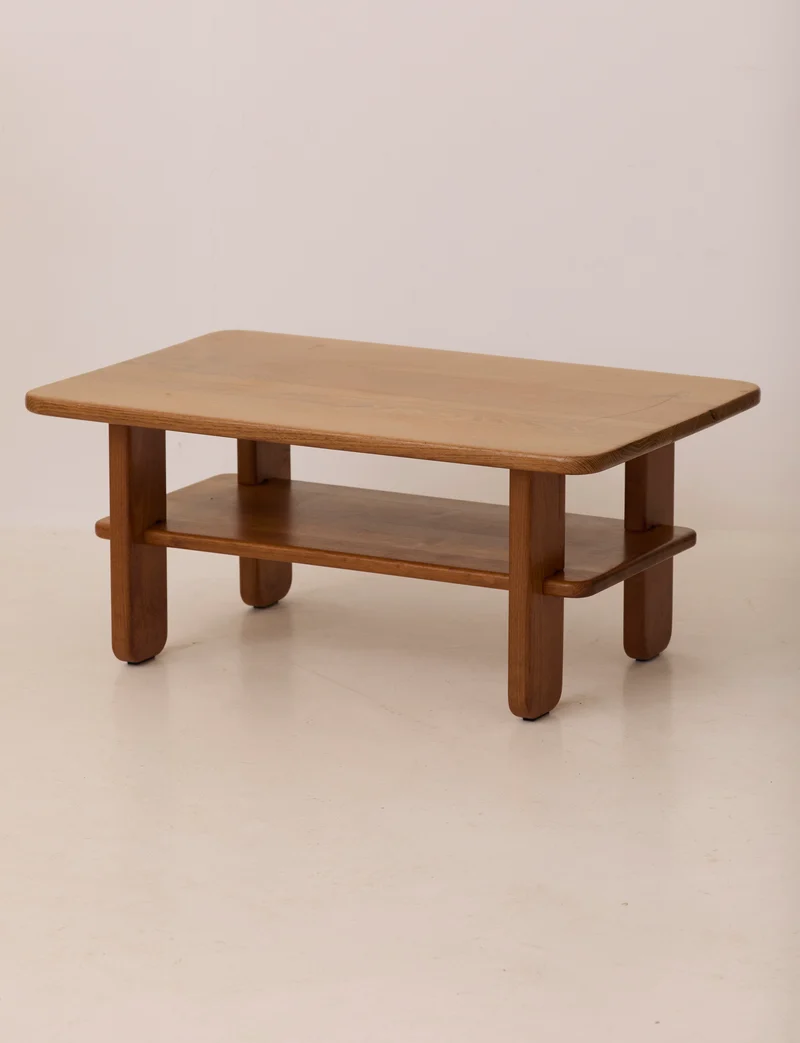 Solid elm coffee table by Alain Gaubert, vintage, France circa 1980