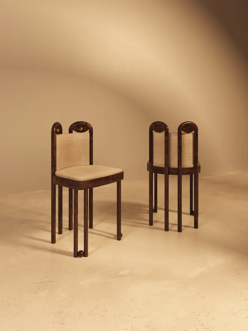 DĪDA Chair I – Solid Dark Walnut with Dedar Fabric Upholstery